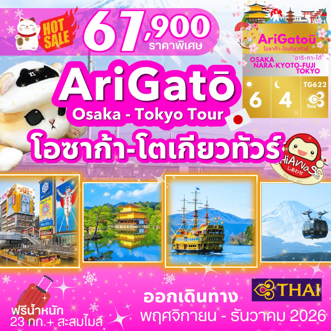 ทัวร์ญี่ปุ่น โอซาก้า-โตเกียว 6วัน 4คืน (TG)
